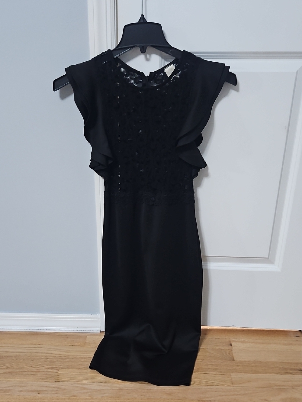 monaco Black Lace-Front Flutter Sleeve Midi Dress